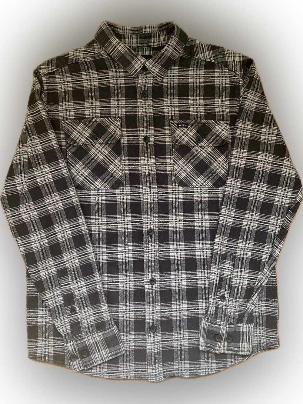 RVCA Gray and Pink Black Plaid Cotton Button-Down Shirt. Medium. Gently Worn.